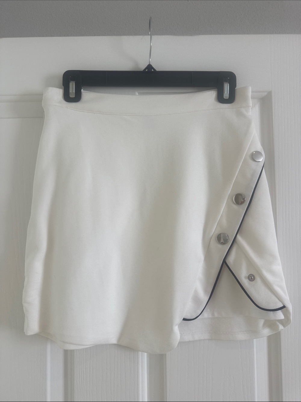 Revolve h:ours White Mini Skirt with Silver Snap Buttons -